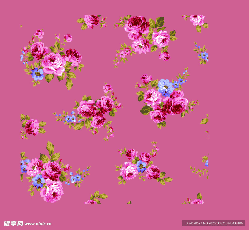 粉色背景上的缤纷花卉图案