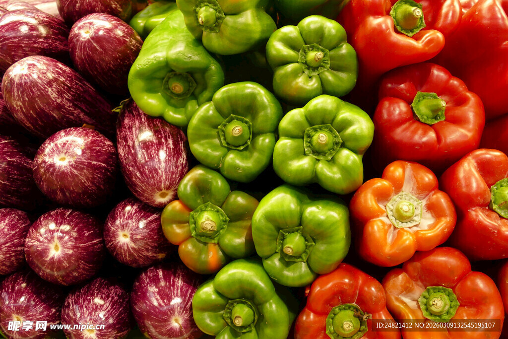 多彩蔬菜排列展示