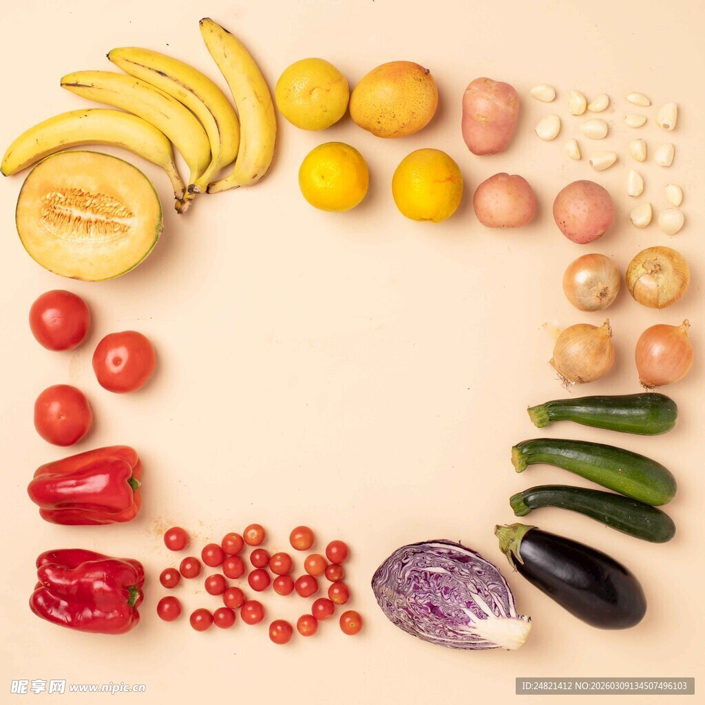 多彩果蔬围成框的视觉盛宴