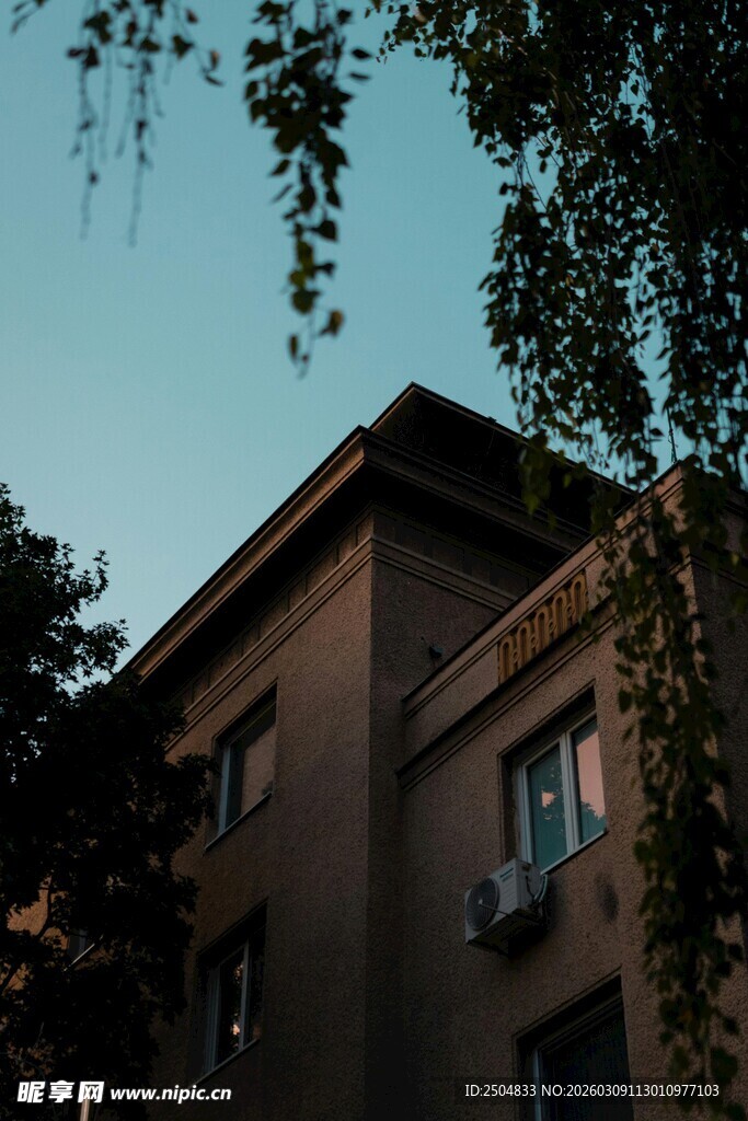 老式楼房与葱郁绿树