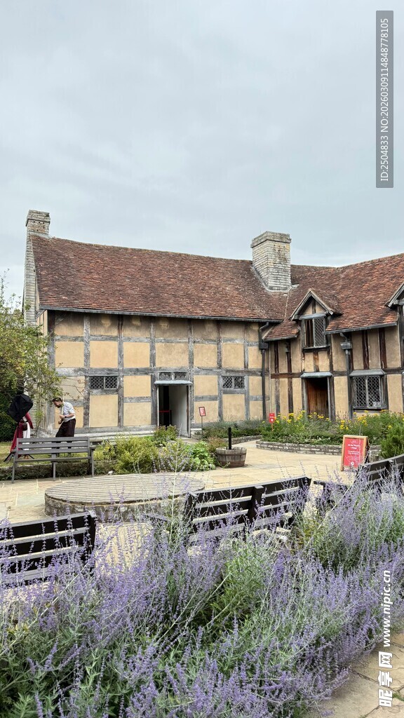 古朴英式建筑旁的薰衣草田