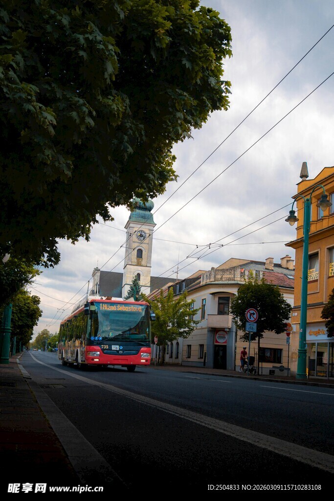 城市街道上的多彩公交车