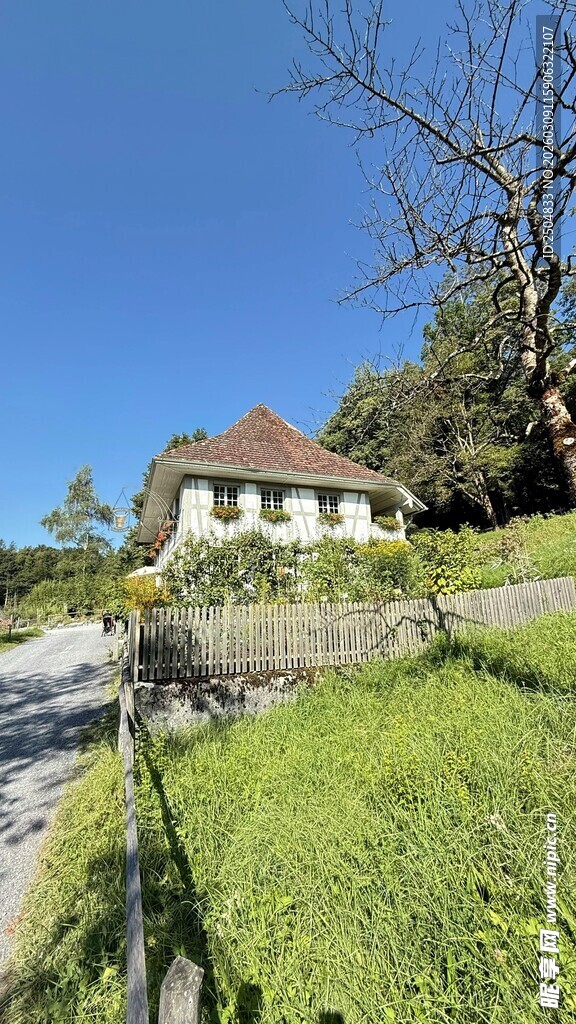 乡村小屋旁的宁静小路