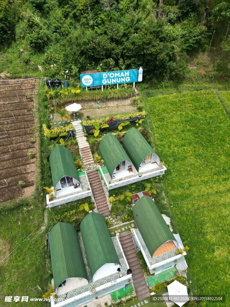 空中俯瞰绿色屋顶建筑