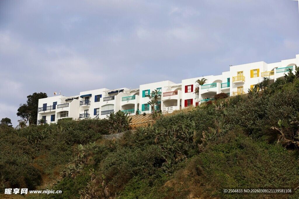 山坡上的多彩房屋建筑