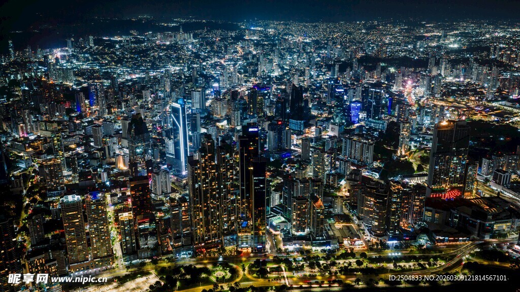 繁华城市夜景俯瞰