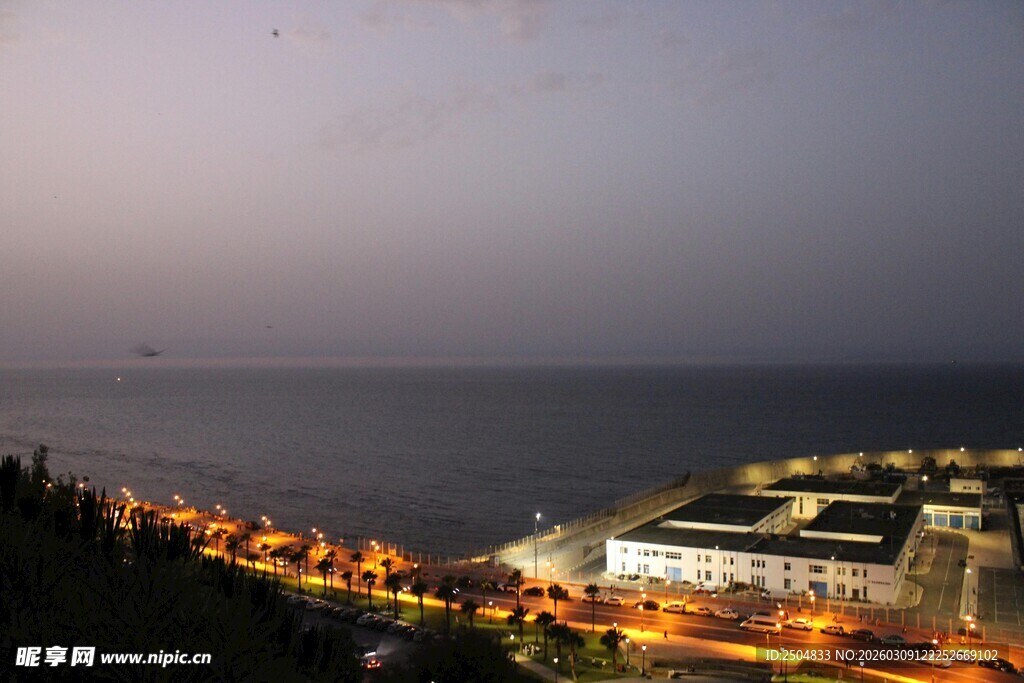 夜幕下的海滨城市风光