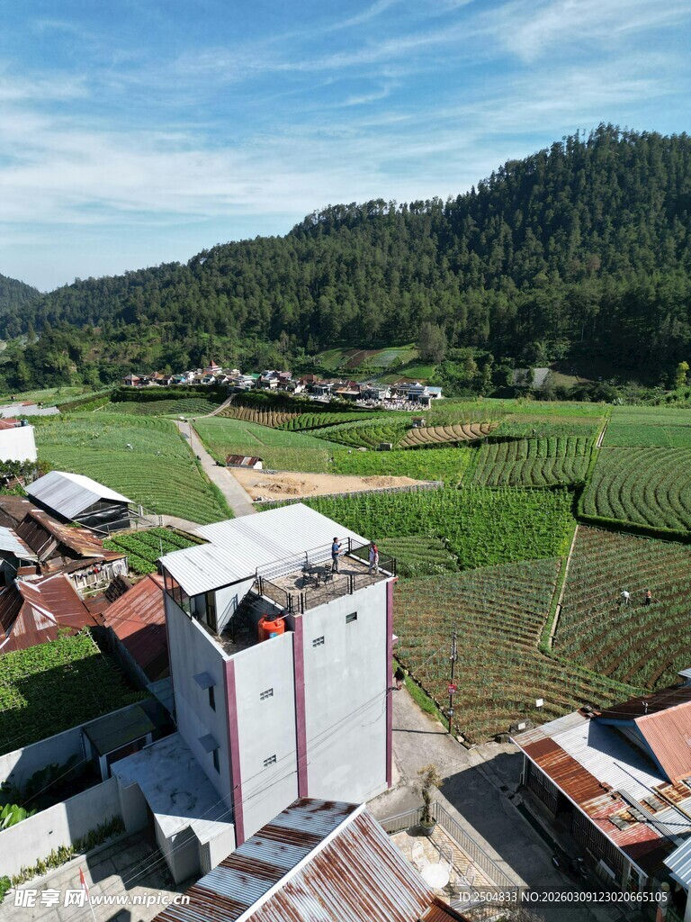 乡村俯瞰景象 田园与建筑