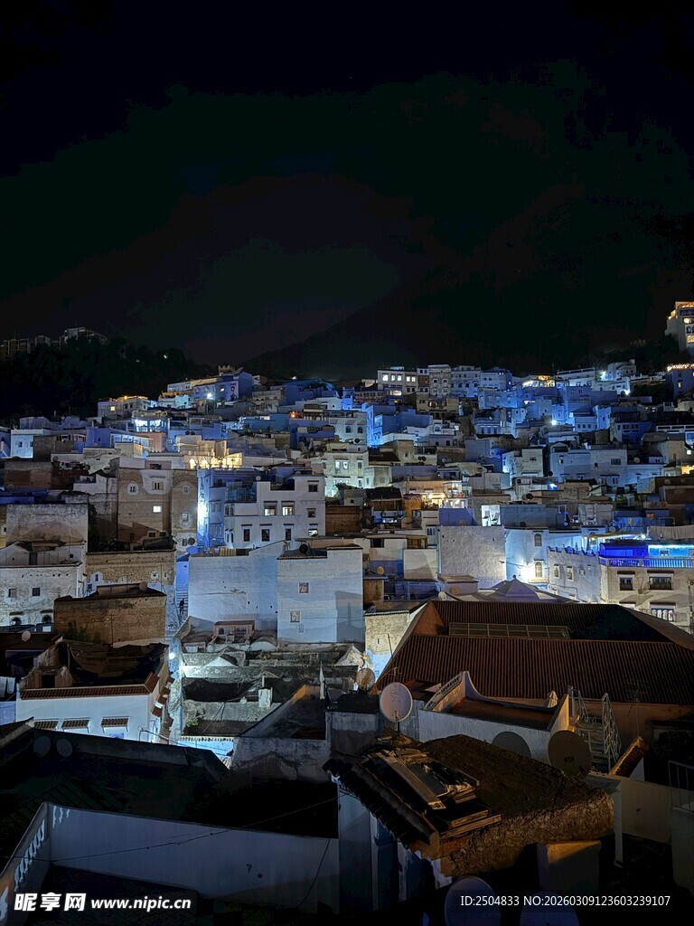 蓝白小镇夜景俯瞰