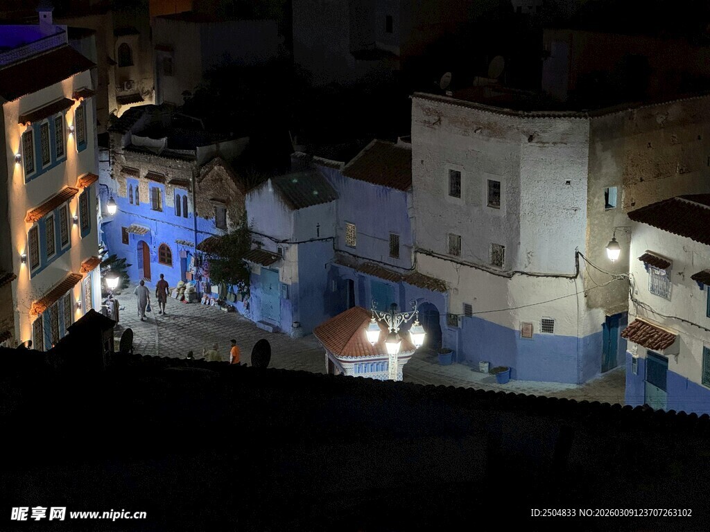 蓝白小镇夜景俯瞰