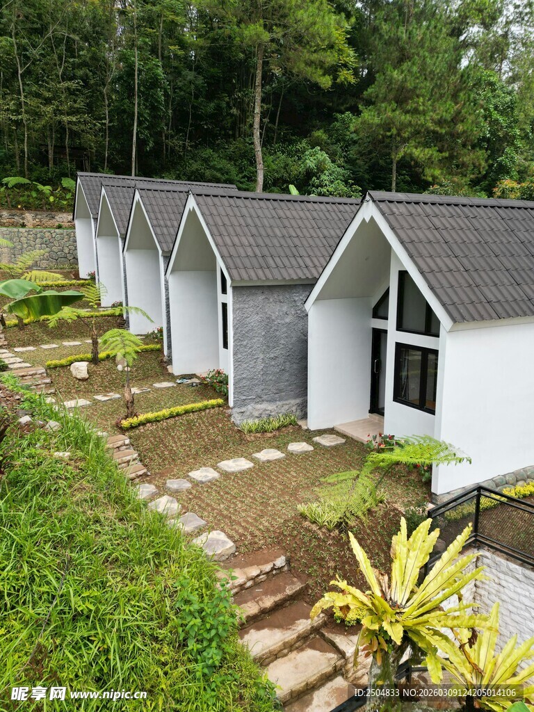 一排简约风格山间小屋