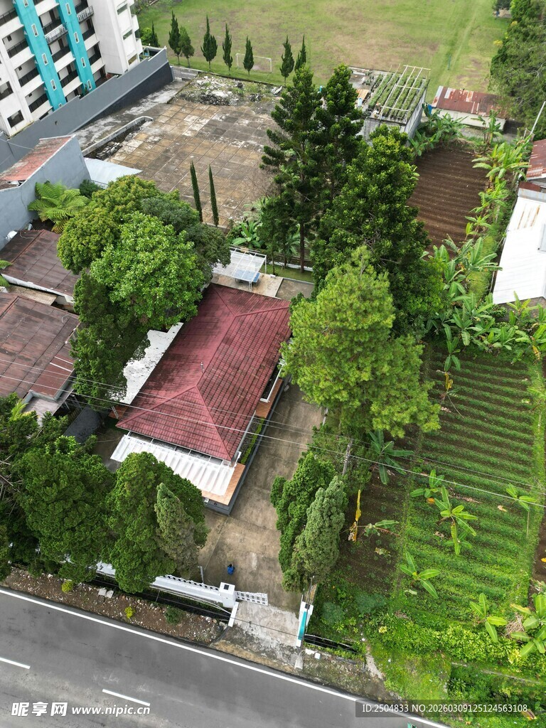 俯瞰城郊住宅与绿植景观