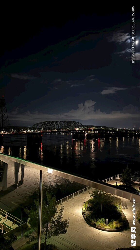 城市夜景下的桥梁与河畔风光