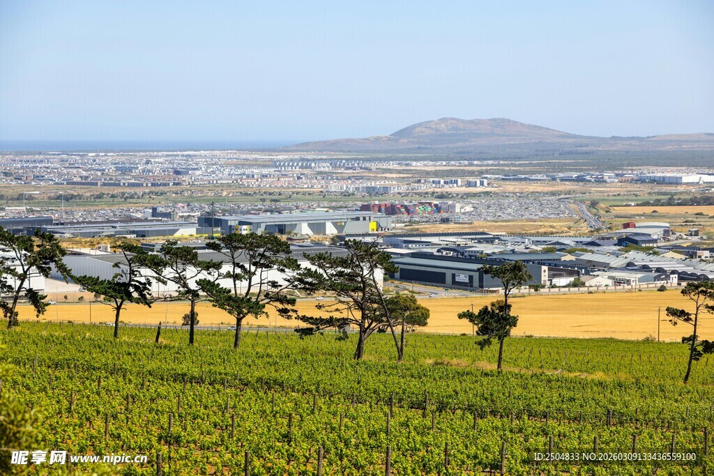 田园风光中的城镇远景