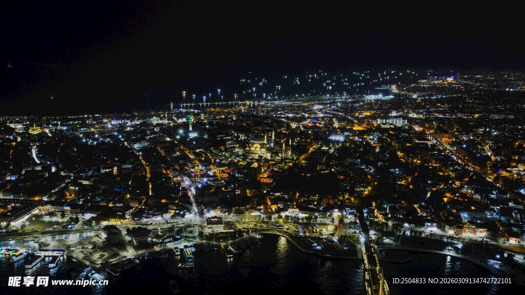 城市璀璨夜景俯瞰图