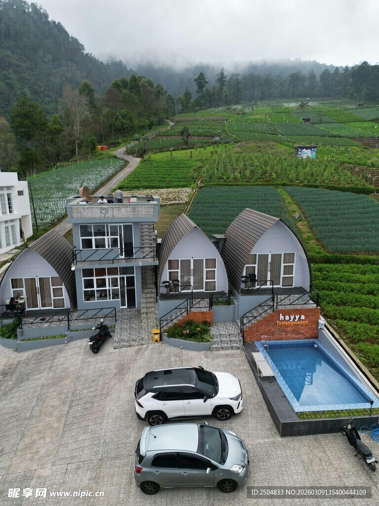 乡村别墅庭院俯瞰景观