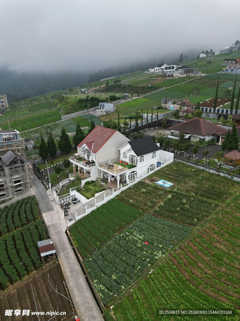 乡村田园景色俯瞰图