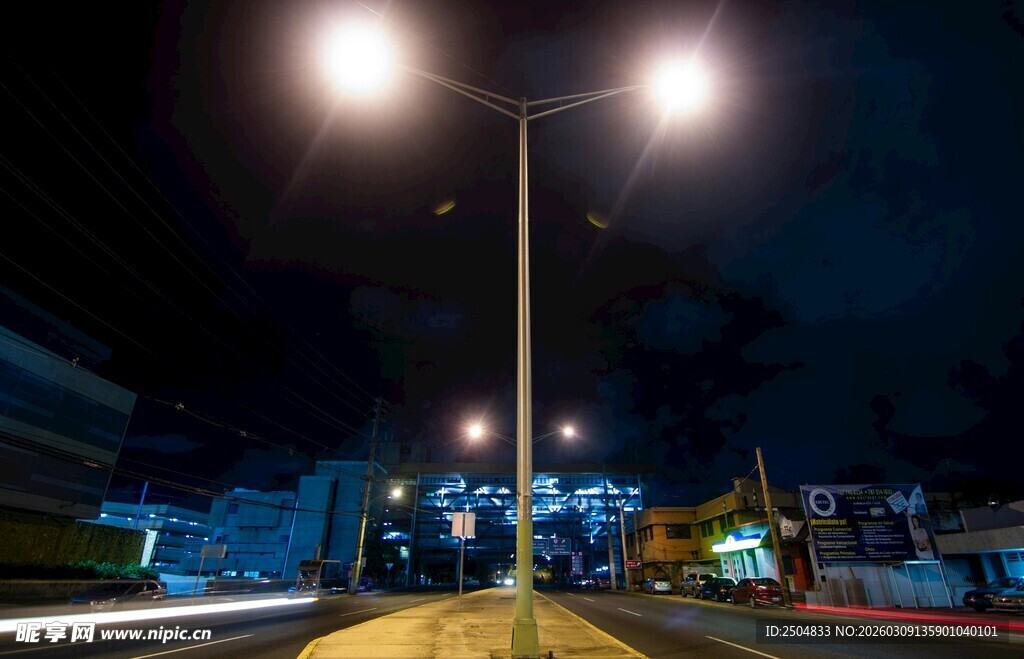 夜晚街道灯光夜景画面