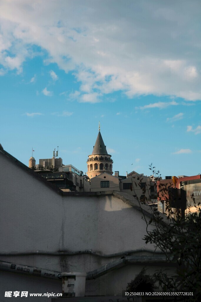 城市屋顶上的尖顶建筑景观