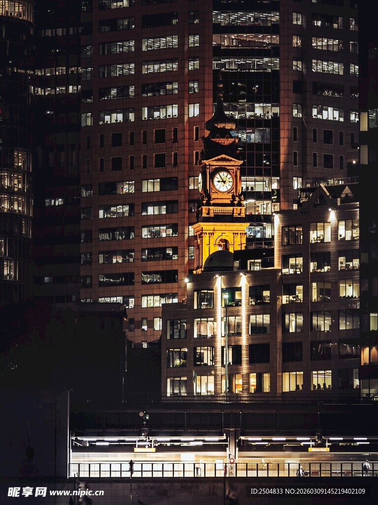 夜晚繁华都市中的高楼景观