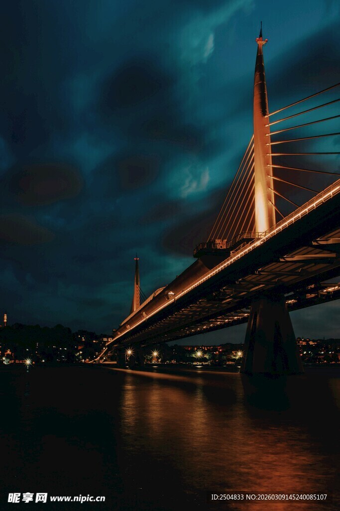 夜幕下的璀璨桥梁