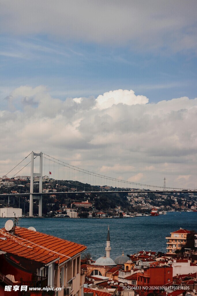 伊斯坦布尔城市与跨海大桥景观