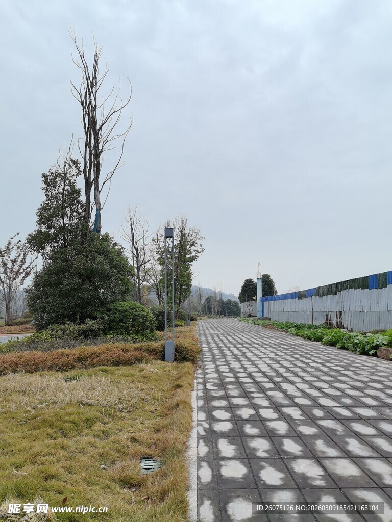 户外空旷的砖石铺设道路