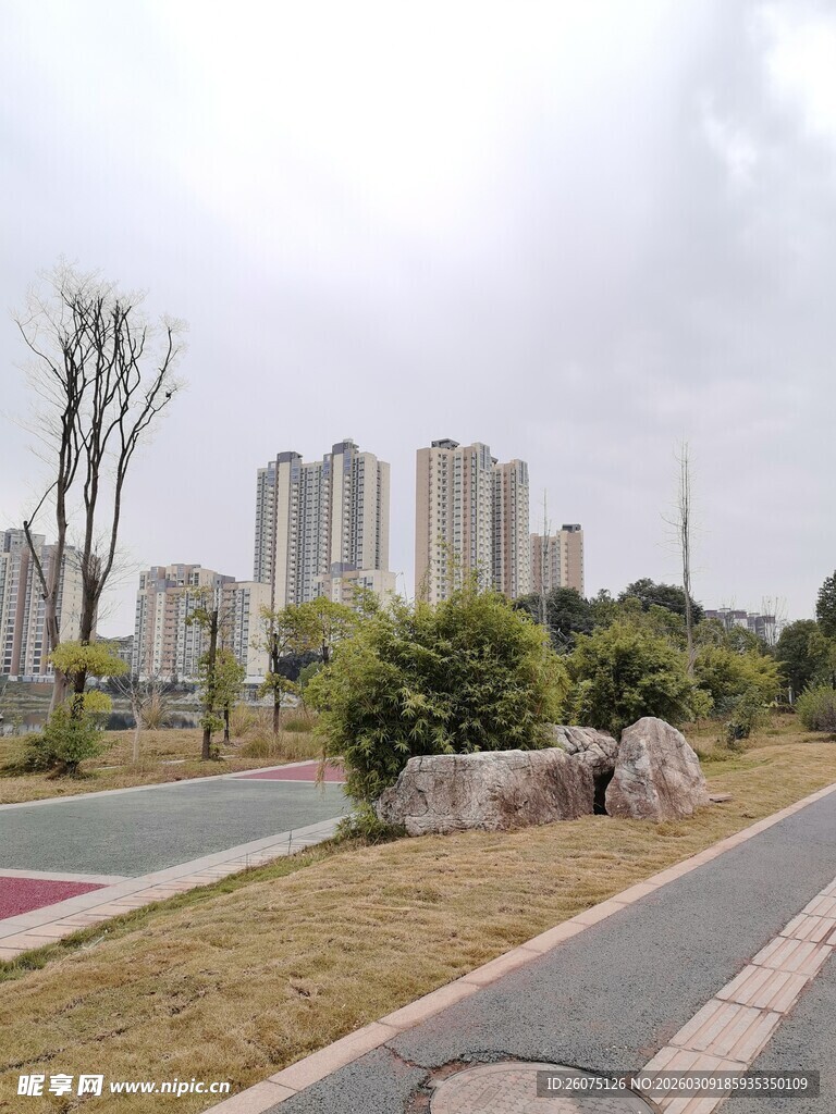 城市中的绿化休闲道路