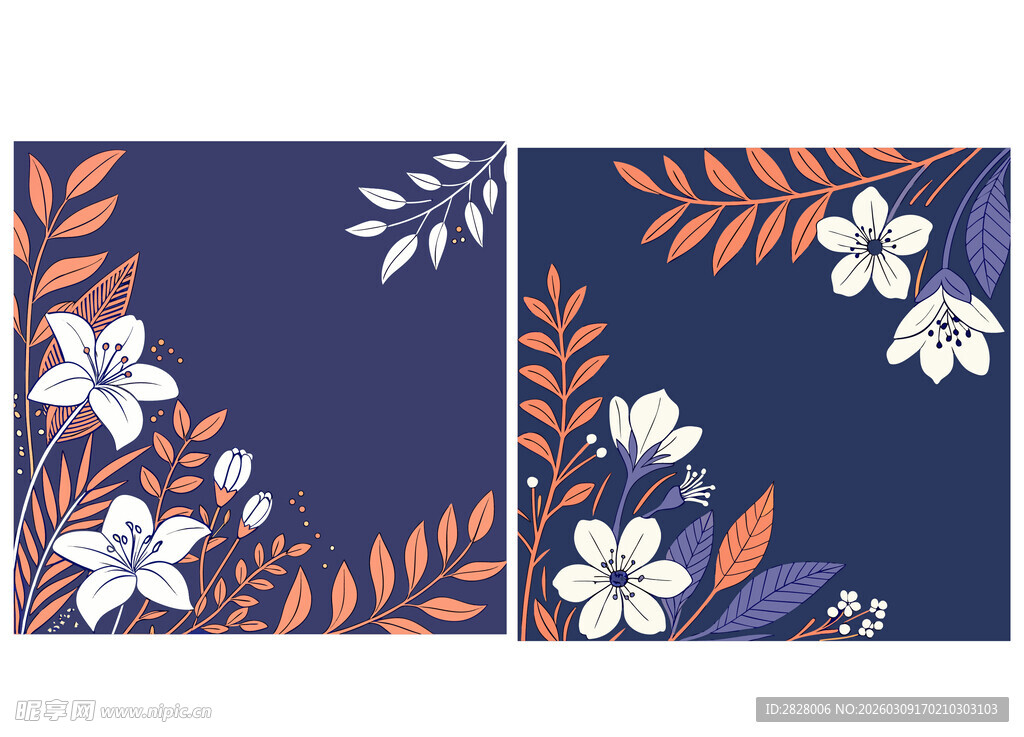 深蓝底花卉图案设计素材