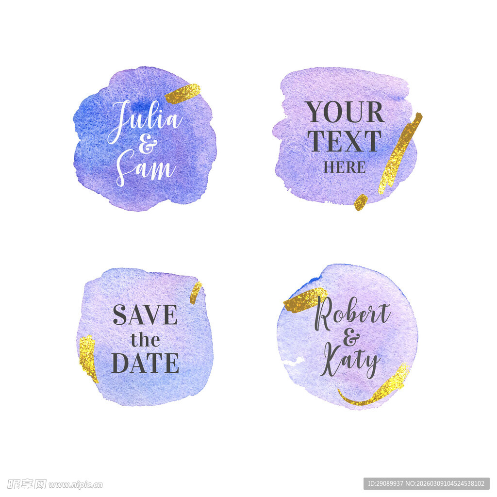 水彩风婚礼主题装饰卡片