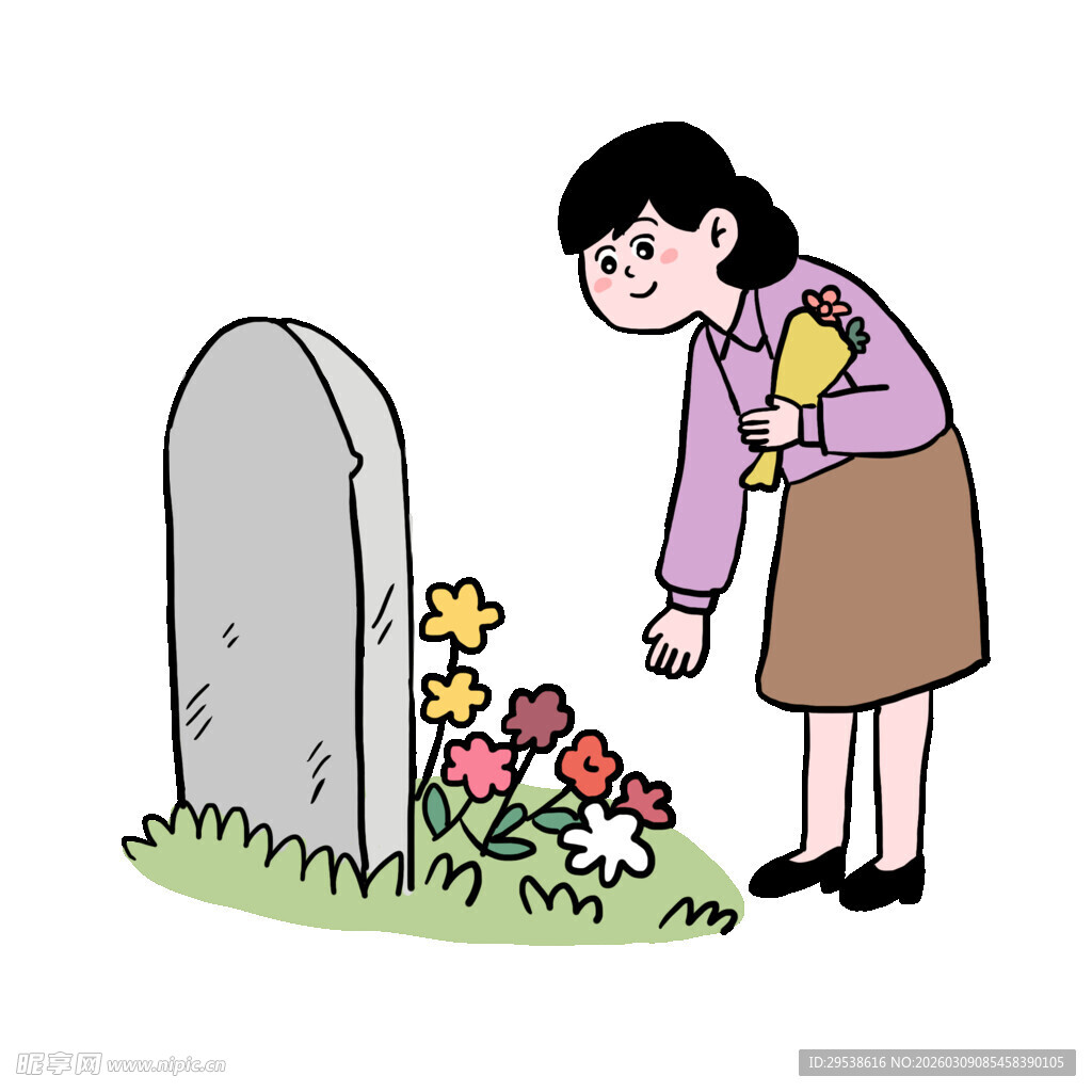 女子墓前献花寄哀思