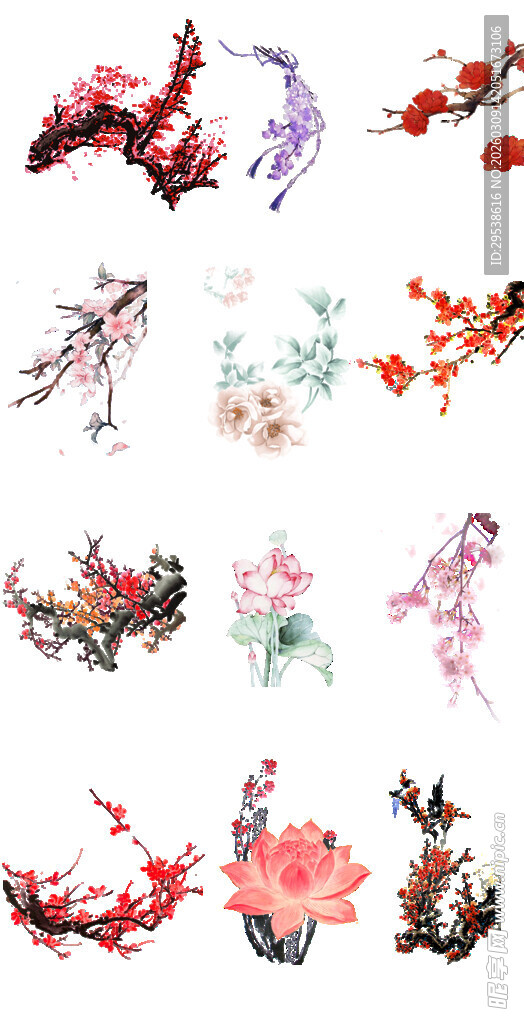 古风花卉飞鸟图案素材