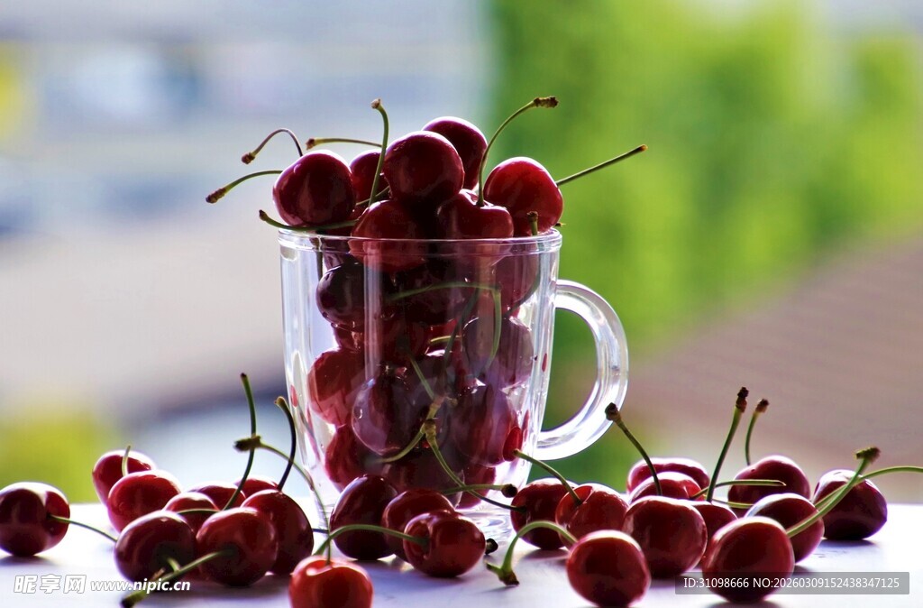 杯中鲜樱桃