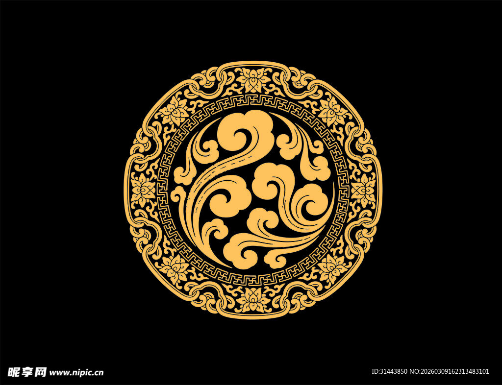 古典金色圆形精美花纹图案