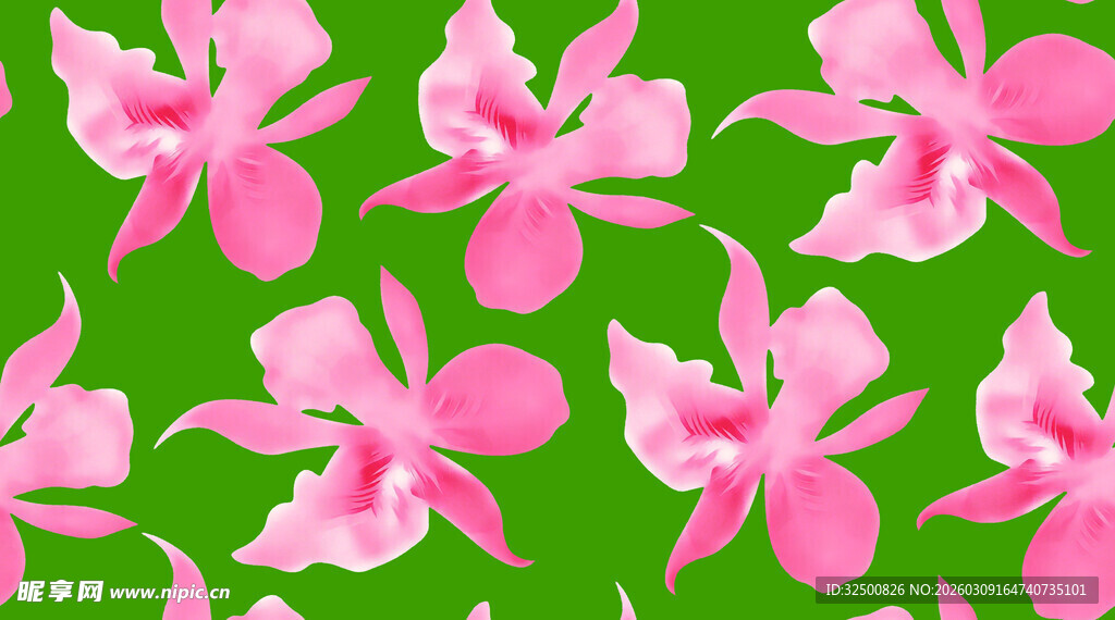 粉色兰花绿色背景图案