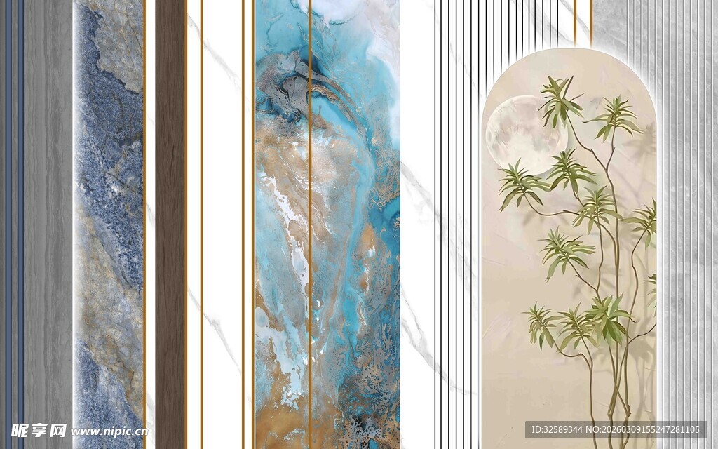 艺术感墙面装饰与绿植图案