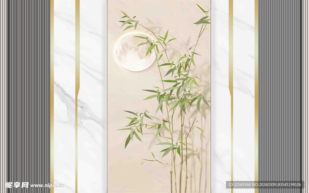 中式屏风上的雅致翠竹