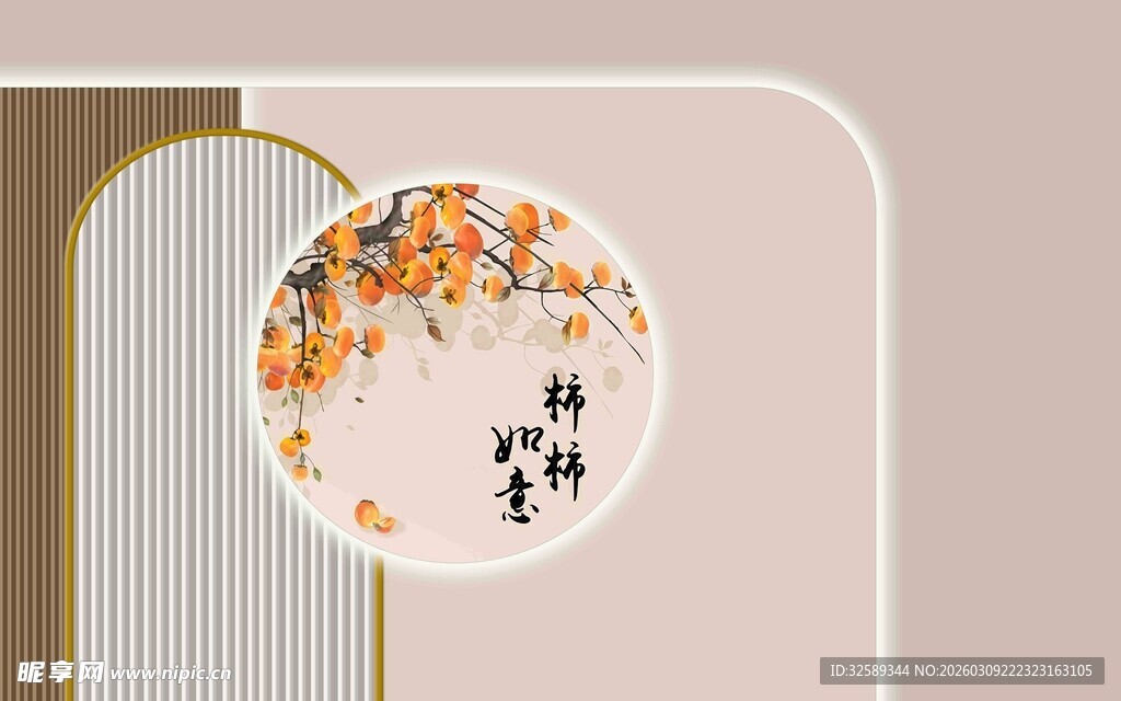 中式圆形花鸟装饰画