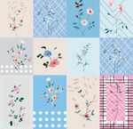 花卉图案拼接的多彩布料