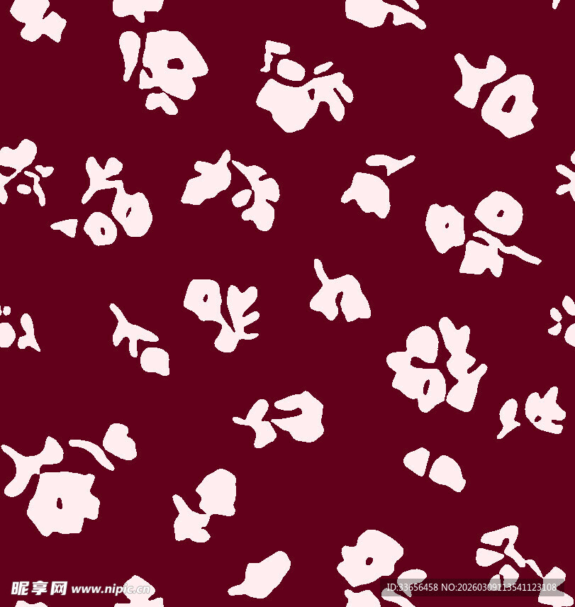深红背景白色花卉图案