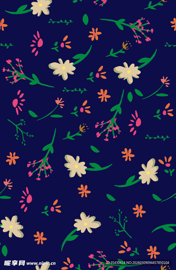 深蓝色底花卉图案纹理