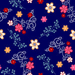 深蓝色底多彩花朵图案