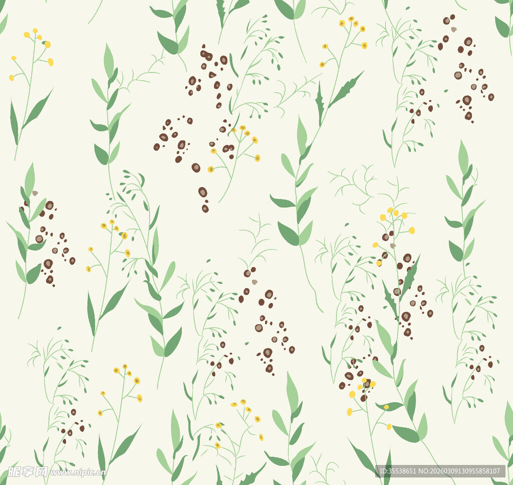 清新花草无缝图案背景