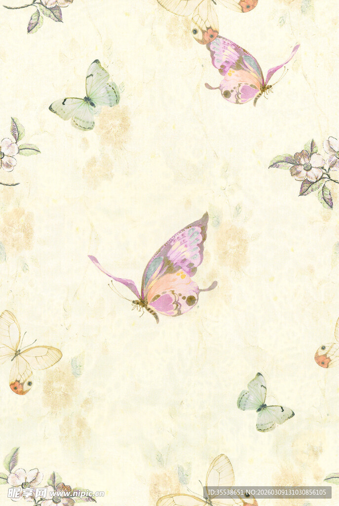 梦幻蝴蝶花卉图案背景