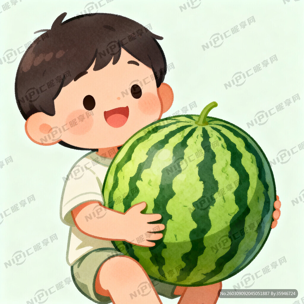 小孩儿抱西瓜 生成图