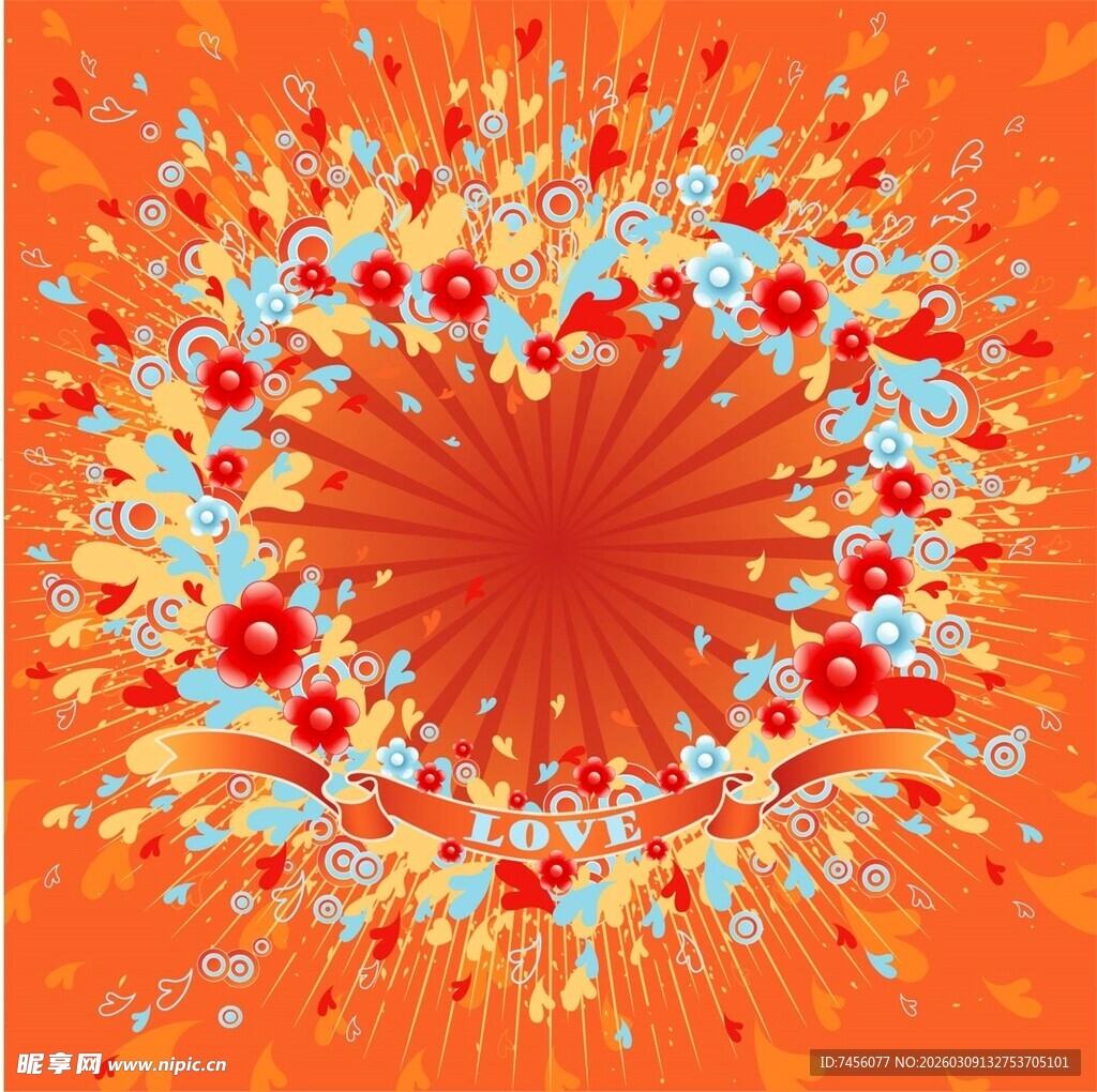 绚丽花卉构成的圆形图案