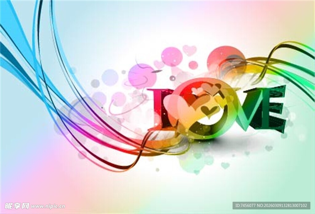 多彩爱心与字母LOVE图案