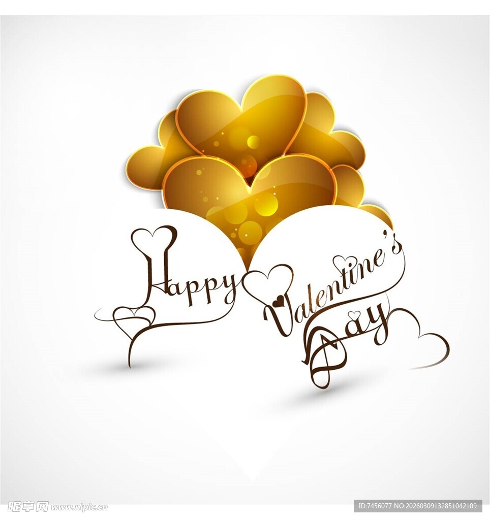 金色爱心情人节贺卡