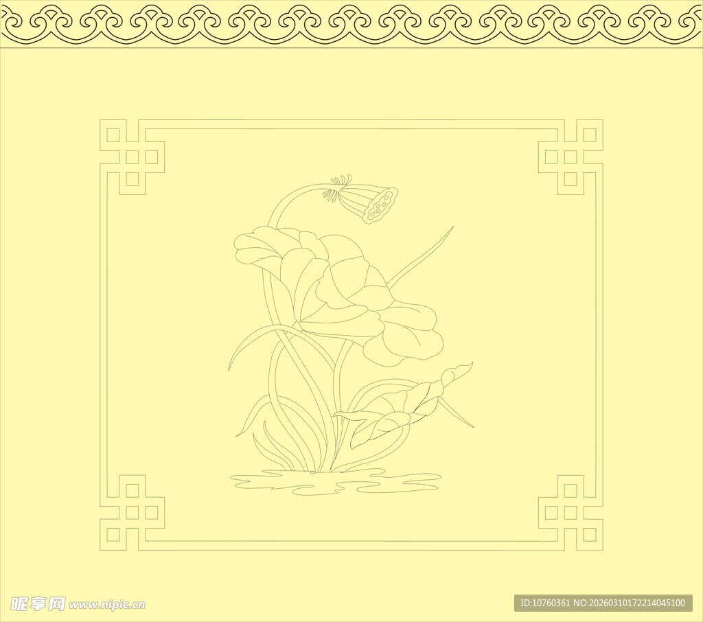 荷花纹雕刻图案