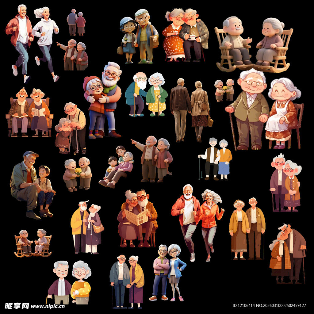 老人养老老年夫妇人物插画素材